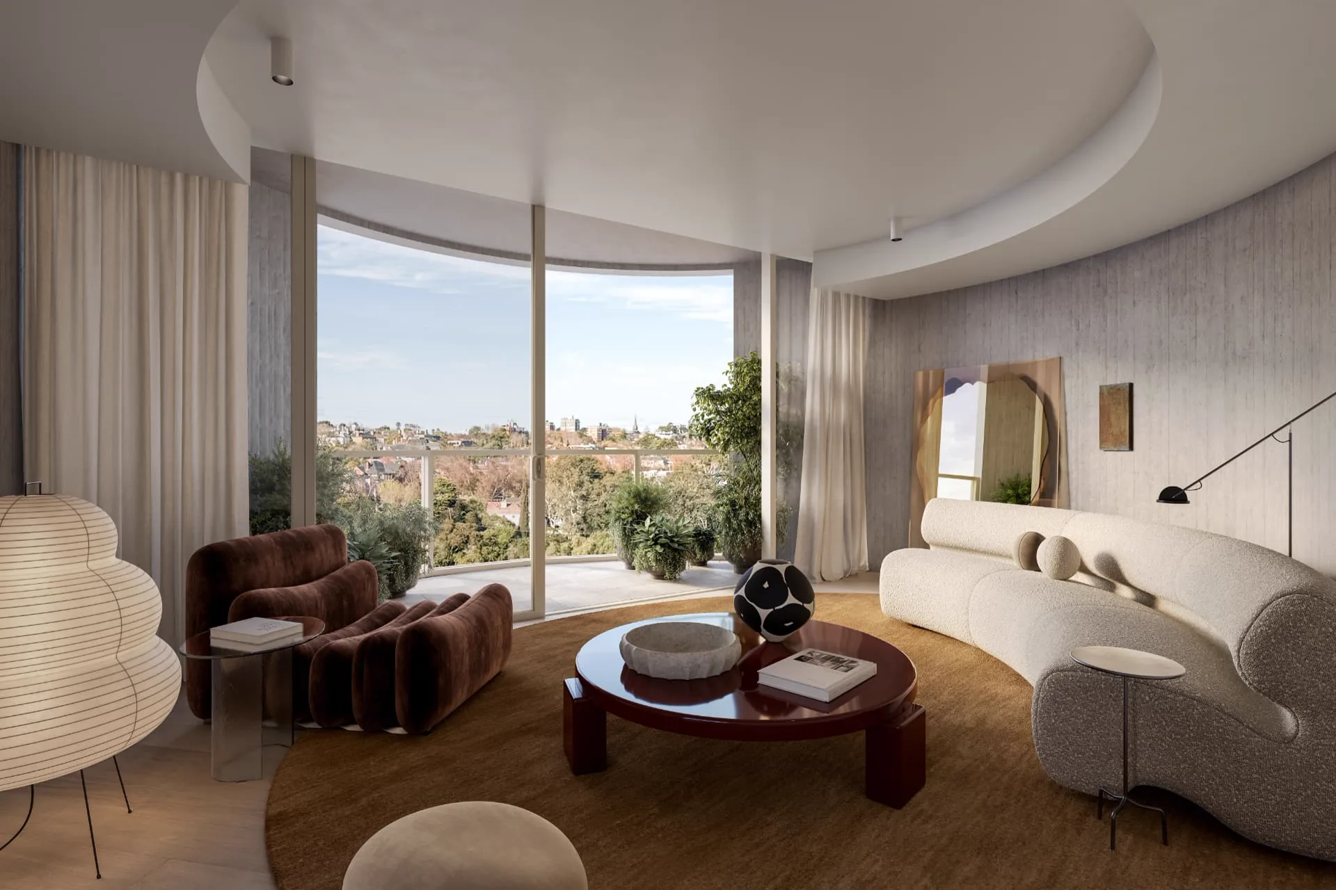 Curved living room within one of the six former grain silos